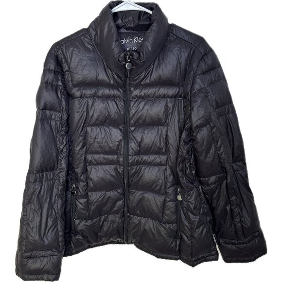 Calvin Klein Puffer Jacket Womens Packable Down Filled Black XL - Picture 1 of 8